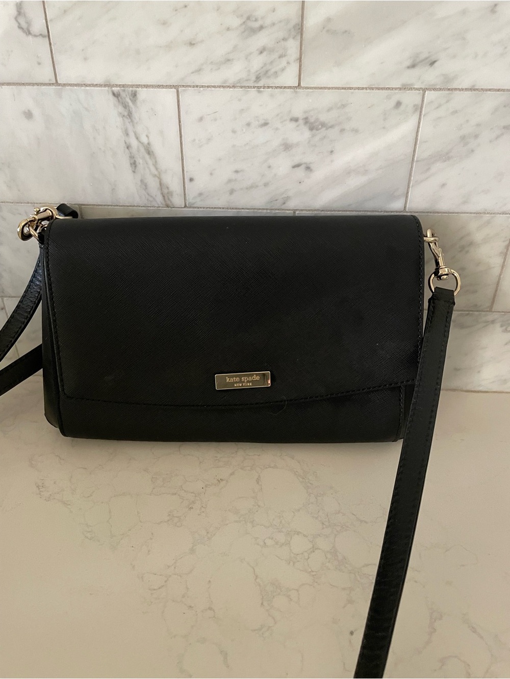 kate spade Black Leather Saffiano Crossbody Bag